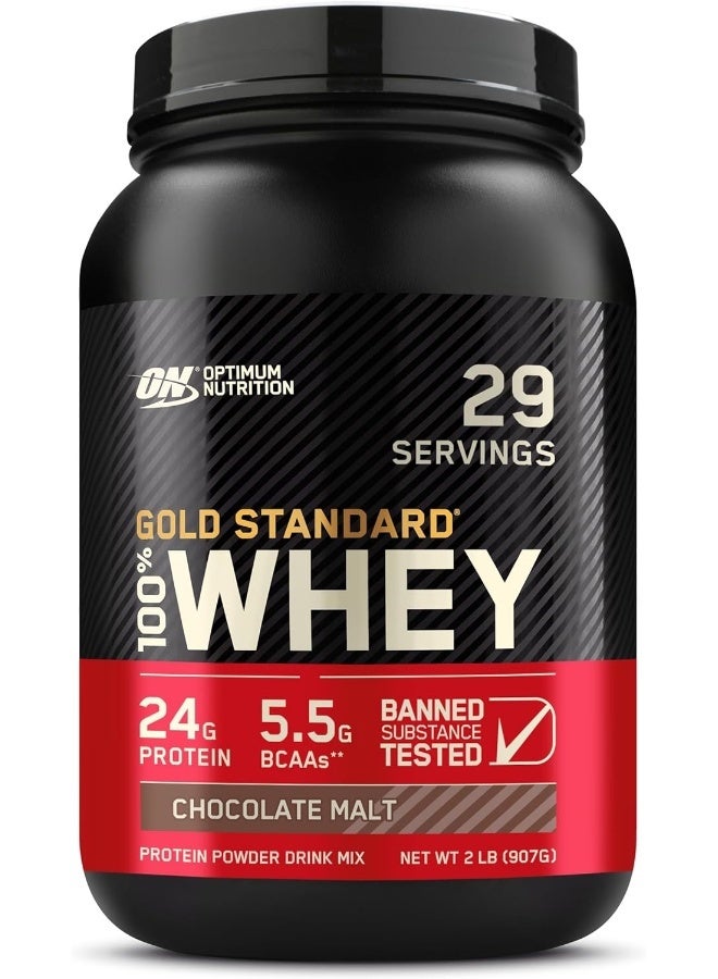 Optimum Nutrition (ON) Gold Standard 100% Whey Protein Powder Primary Source Isolate, 24 Grams of Protein for Muscle Support and Recovery - Chocolate Malt , 2 Lbs, 29 Servings (907 Grams) - Image 1