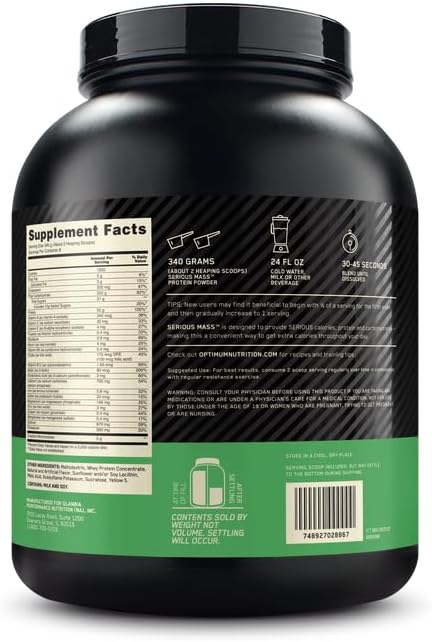 Optimum Nutrition (ON) Serious Mass: High Protein Muscle Building & Weight Gainer Protein Powder, 50 Grams of Protein, Vitamin C, Zinc And Vitamin D For Immune Support - Banana, 6 Lbs (2.72 KG) - Image 5