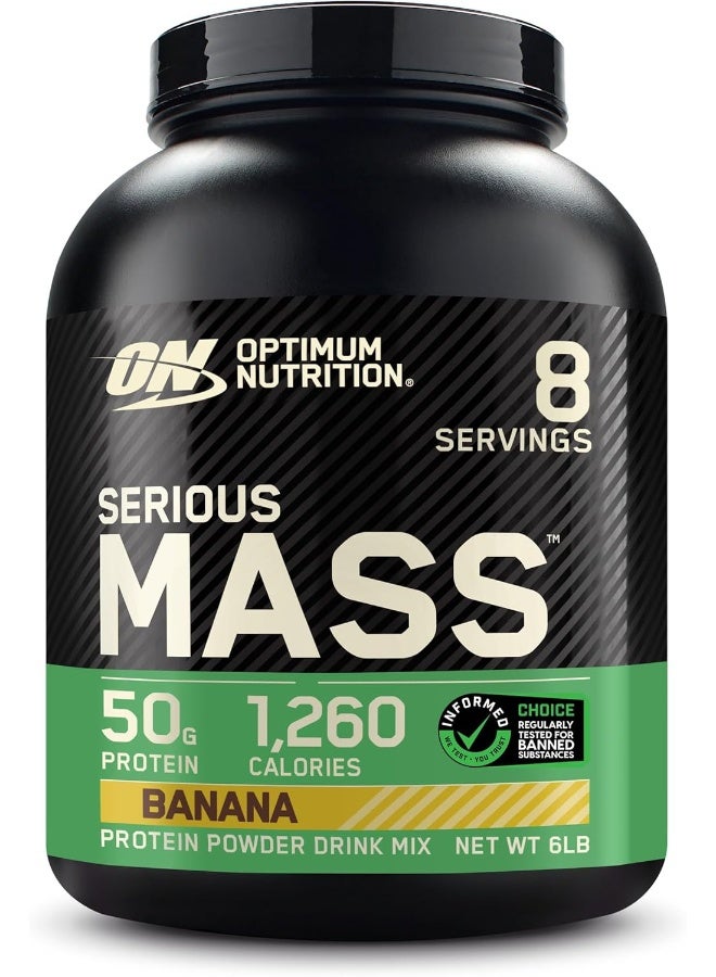 Optimum Nutrition (ON) Serious Mass: High Protein Muscle Building & Weight Gainer Protein Powder, 50 Grams of Protein, Vitamin C, Zinc And Vitamin D For Immune Support - Banana, 6 Lbs (2.72 KG) - Image 1