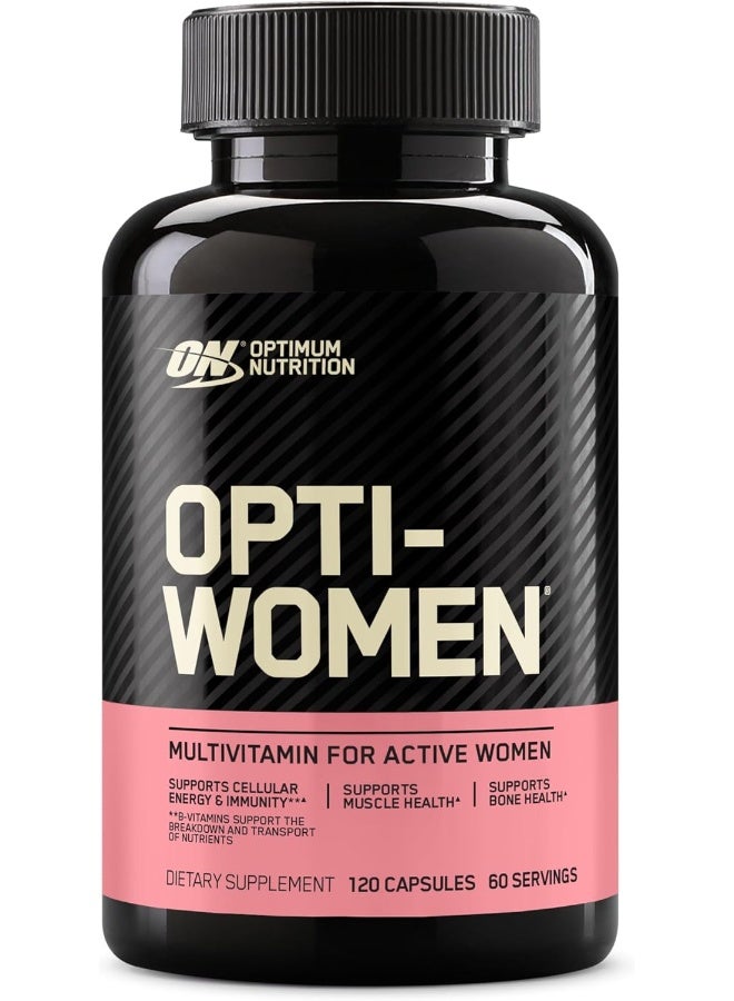 Optimum Nutrition Opti-Women, Vitamin C, Zinc and D for Immune Support Women's Daily Multivitamin Supplement Capsules with 23 Vitamins & Minerals/ 600 Mcgs Folic Acid/ 18 Mgs Iron - 120 Capsules