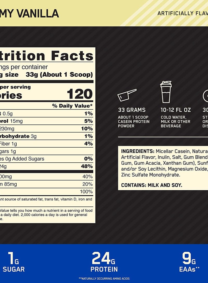 Optimum Nutrition Gold Standard 100% Micellar Casein Protein Powder, 24 Grams of Protein, Slow Digesting, Helps Keep You Full, Overnight Muscle Recovery - Creamy Vanilla, 3.86 Lbs, 53 Servings (1.75 KG)  - Image 3