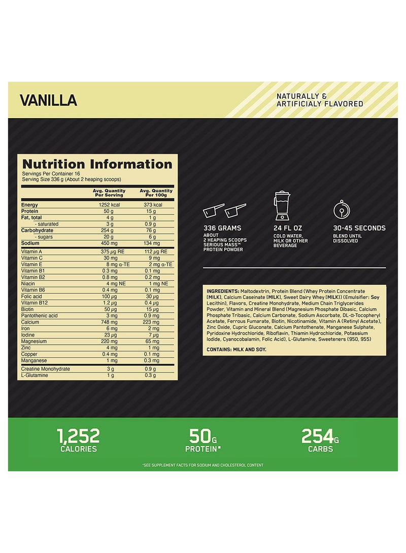 Optimum Nutrition Serious Mass: High Protein Muscle Building & Weight Gainer Protein Powder, 50 Grams Of Protein, Vitamin C, Zinc  - Vanilla, 12 Lbs (5.44 KG)  - Image 3