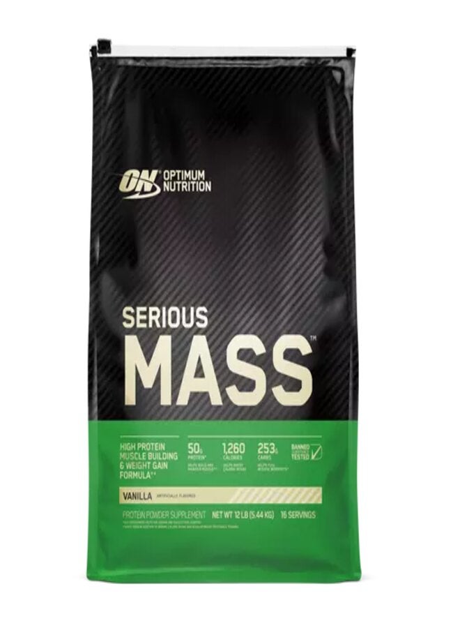 Optimum Nutrition Serious Mass: High Protein Muscle Building & Weight Gainer Protein Powder, 50 Grams Of Protein, Vitamin C, Zinc  - Vanilla, 12 Lbs (5.44 KG)  - Image 1