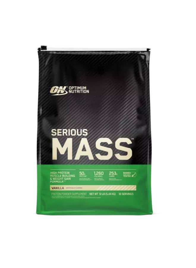 Optimum Nutrition Serious Mass: High Protein Muscle Building & Weight Gainer Protein Powder, 50 Grams Of Protein, Vitamin C, Zinc  - Vanilla, 12 Lbs (5.44 KG)  - Image 1