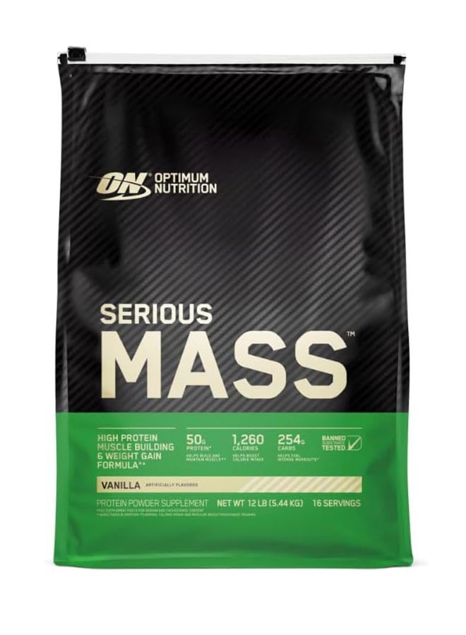 Optimum Nutrition Serious Mass: High Protein Muscle Building & Weight Gainer Protein Powder, 50 Grams Of Protein, Vitamin C, Zinc  - Vanilla, 12 Lbs (5.44 KG) - Image 1