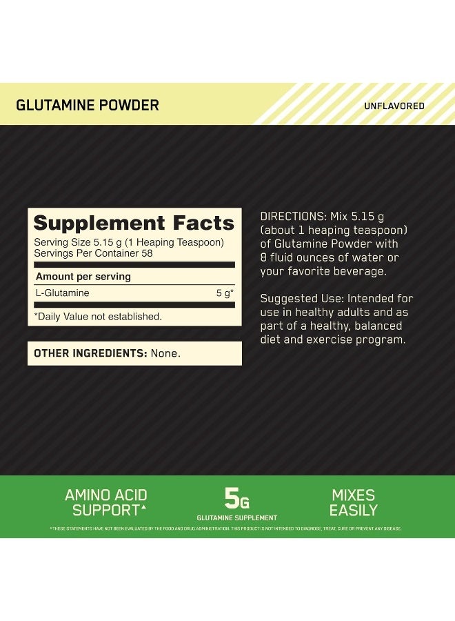 Optimum Nutrition L-Glutamine Muscle Recovery Powder - Unflavoured, 300 Grams, 58 Servings - Image 2