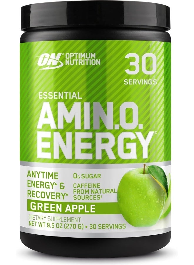 أوبتيموم نيوتريشن الطاقة الأمينية - قبل التمرين مع الشاي الأخضر، Bcaa، الأحماض الأمينية، صديقة للكيتو، مستخلص القهوة الخضراء، 0 جرام من السكر، مسحوق الطاقة في أي وقت - التفاح الأخضر، 270 جم، 30 وجبة - Image 1