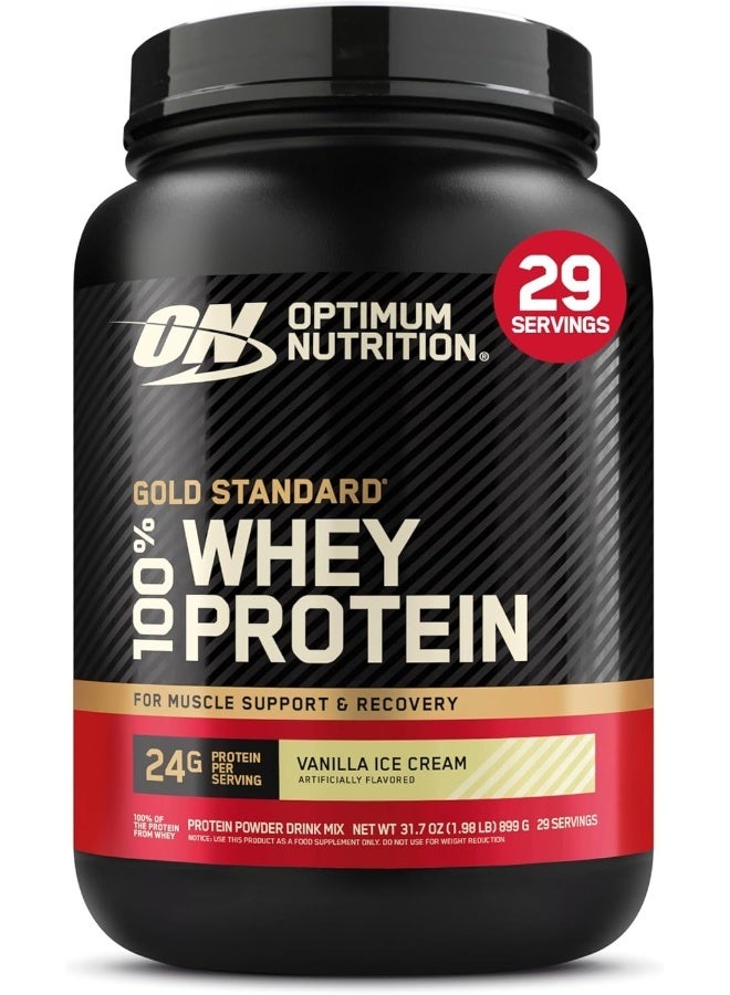 Gold Standard 100% Whey Protein Powder Primary Source Isolate, 24 Grams of Protein for Muscle Support and Recovery - Vanilla Ice Cream, 2 Lbs, 29 Servings (899 Grams)