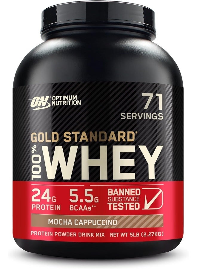 Optimum Nutrition Gold Standard 100% Whey Protein Powder Primary Source Isolate, 24 Grams of Protein for Muscle Support and Recovery - Mocha Cappuccino, 5 Lbs, 71 Servings (2.27 KG) - Image 1