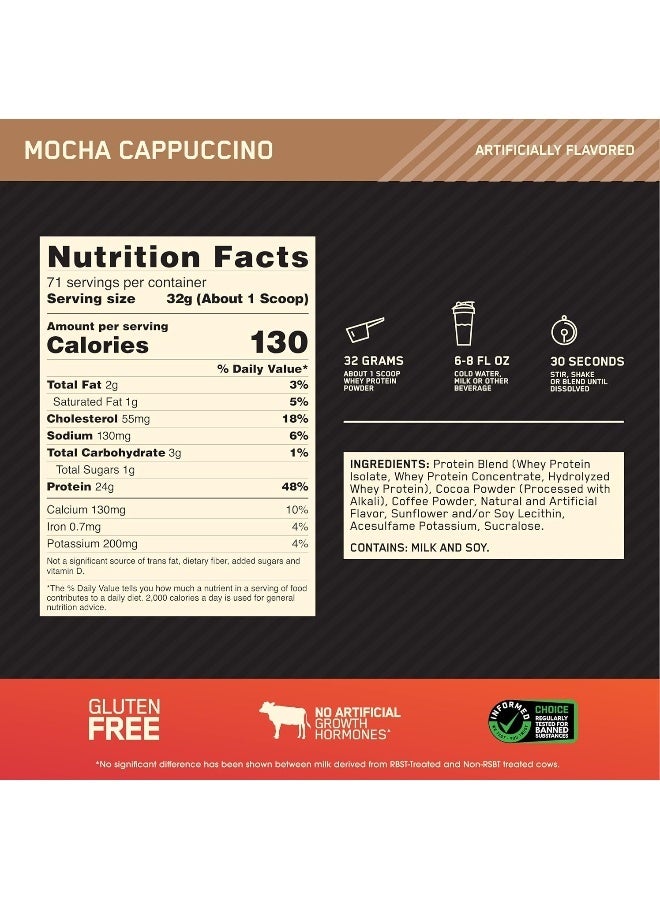 Optimum Nutrition Gold Standard 100% Whey Protein Powder Primary Source Isolate, 24 Grams of Protein for Muscle Support and Recovery - Mocha Cappuccino, 5 Lbs, 71 Servings (2.27 KG) - Image 3