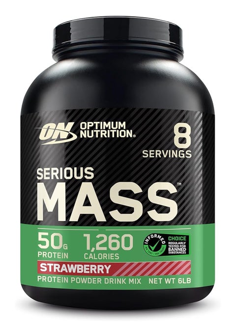 Serious Mass: High Protein Muscle Building & Weight Gainer Protein Powder, 50 Grams of Protein, Vitamin C, Zinc And Vitamin D For Immune Support - Strawberry, 6 Lbs (2.72 KG)