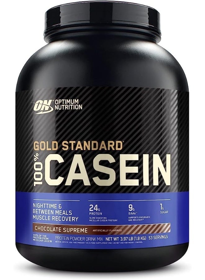 أوبتيموم نيوتريشن مسحوق بروتين الكازين ميسيلار 100% من Gold Standard، 24 جرامًا من البروتين، هضم بطيء، يساعد على الحفاظ على انتعاش العضلات طوال الليل - شوكولاتة سوبريم، 3.97 رطل، 53 حصة (1.8 كجم) - Image 1