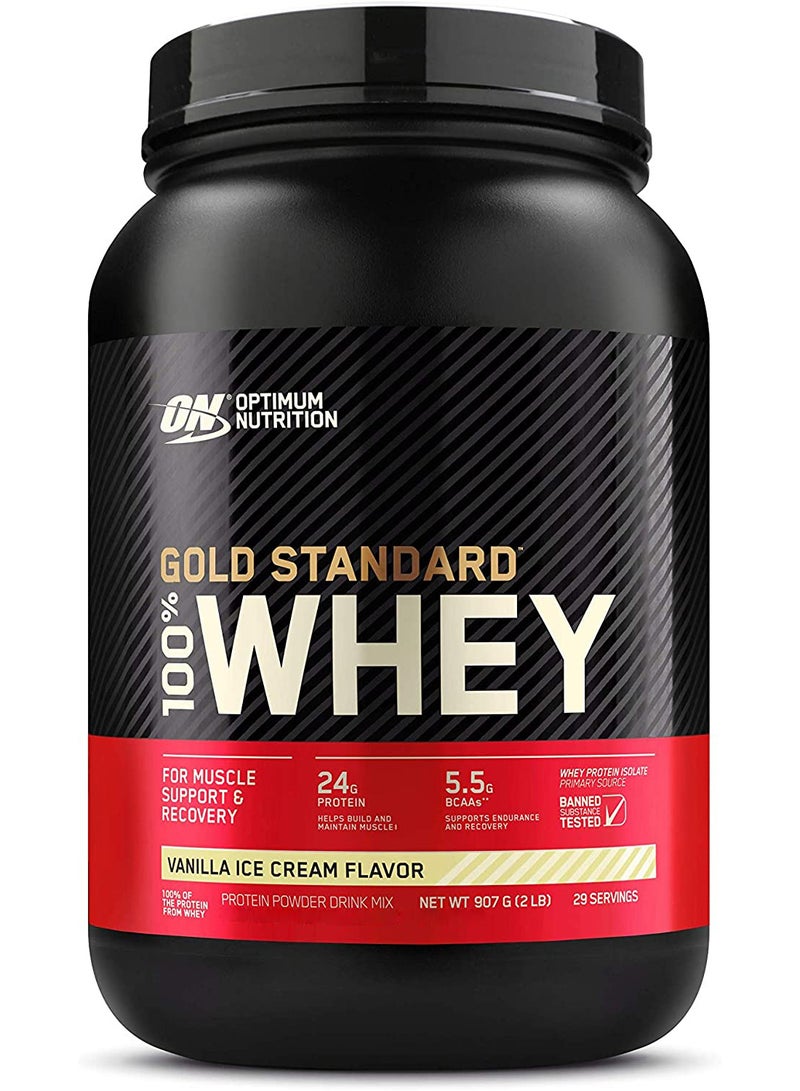 Optimum Nutrition Gold Standard 100% Whey Protein Powder 2 lbs Vanilla Ice Cream  - Image 1