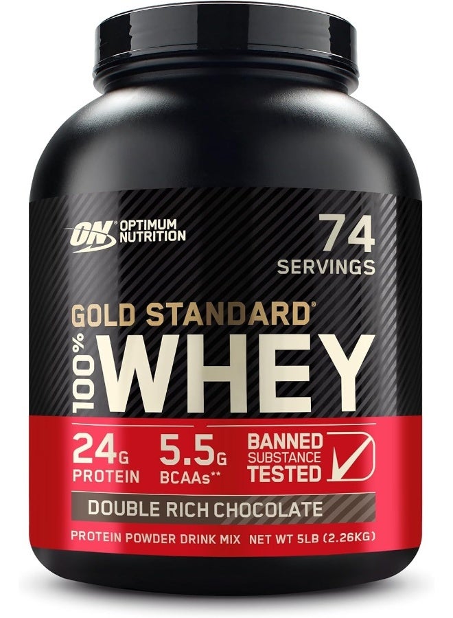 Optimum Nutrition Gold Standard 100% Whey Protein Powder Primary Source Isolate, 24 Grams of Protein for Muscle Support and Recovery - Double Rich Chocolate, 5 Lbs, 74 Servings (2.27 KG) - Image 1