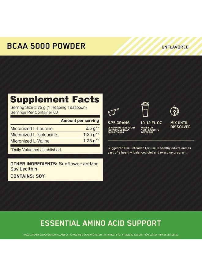 أوبتيموم نيوتريشن مسحوق BCAA فوري، بدون نكهة، مسحوق الأحماض الأمينية الأساسية المتفرعة السلسلة، 345 جرام، 60 حصة - Image 2