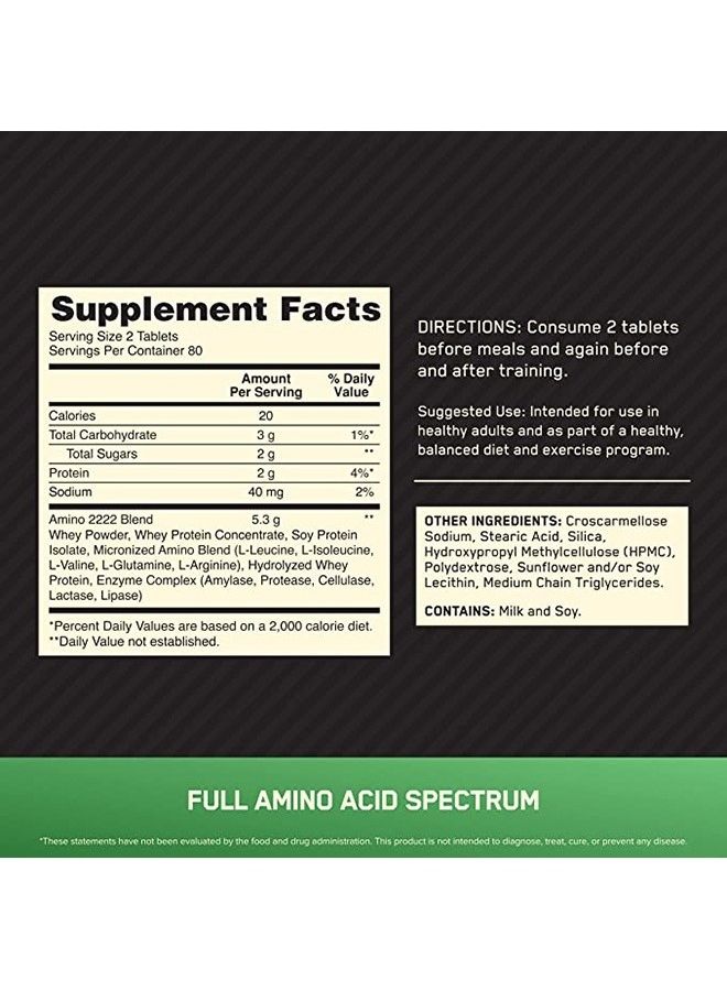 Optimum Nutrition Superior Amino 2222 Tablets, Full Amino Acid Spectrum - 160 Tablets  - Image 2