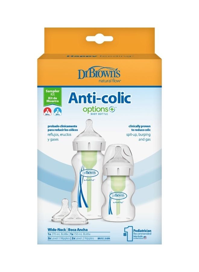 Dr. Brown’s - Pp W-N Anti-Colic Options+ Bottle Sampler Kit (1X270 Ml & 1X150 Ml Bottles, 2Xl2 Nipples, 1 Cleaning Brush) - Image 1