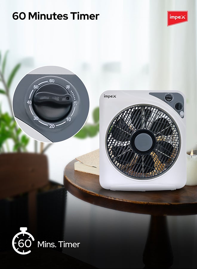 Impex - 12 Inch Box Fan BF 7512 Powerful Cooling With 3 Speed Modes, Timer, Child Safety Grill, Copper Motor BF 7512 White - Image 1