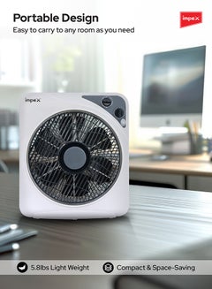 Impex 12 Inch Box Fan BF 7512 Powerful Cooling With 3 Speed Modes, Timer, Child Safety Grill, Copper Motor BF 7512 White  - Image 4