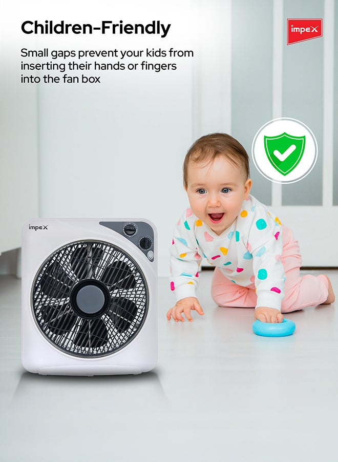 Impex - 12 Inch Box Fan BF 7512 Powerful Cooling With 3 Speed Modes, Timer, Child Safety Grill, Copper Motor BF 7512 White - Image 1