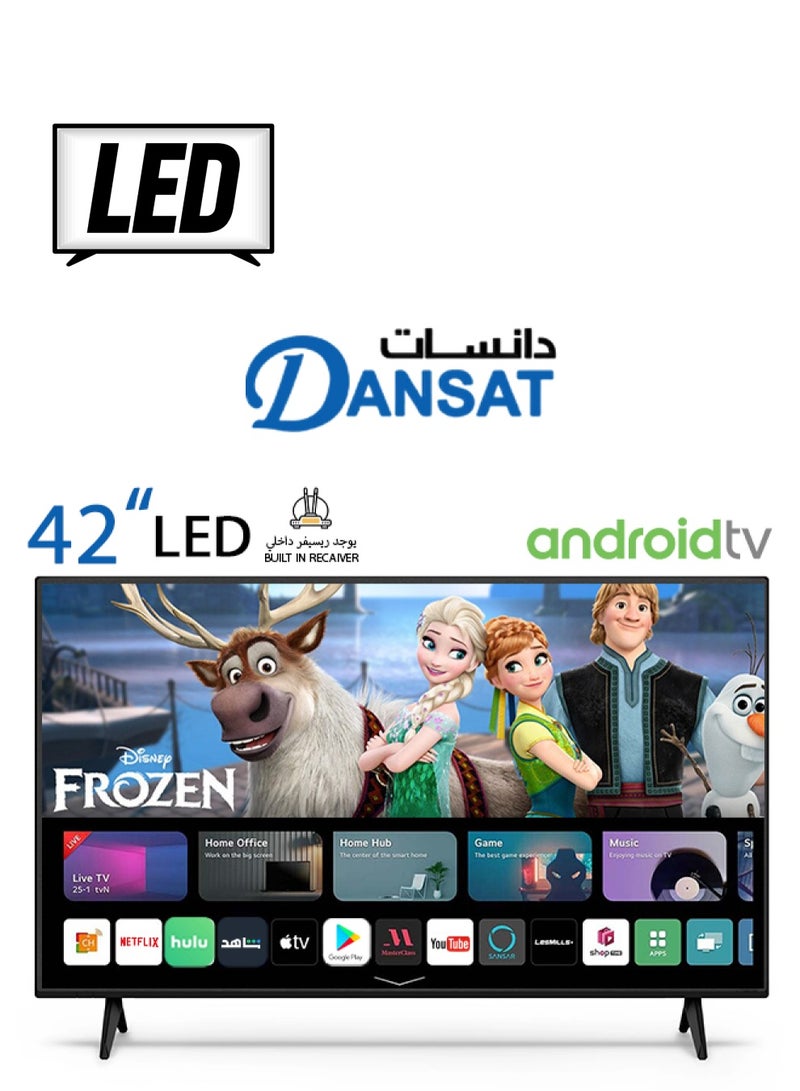 دانسات تلفزيون LED ذكي أندرويد مقاس 42 بوصة بدقة FHD مع حامل جداري مجاني ومعدل تحديث 60 هرتز موديل (2022) DTD42BF أسود  - Image 1