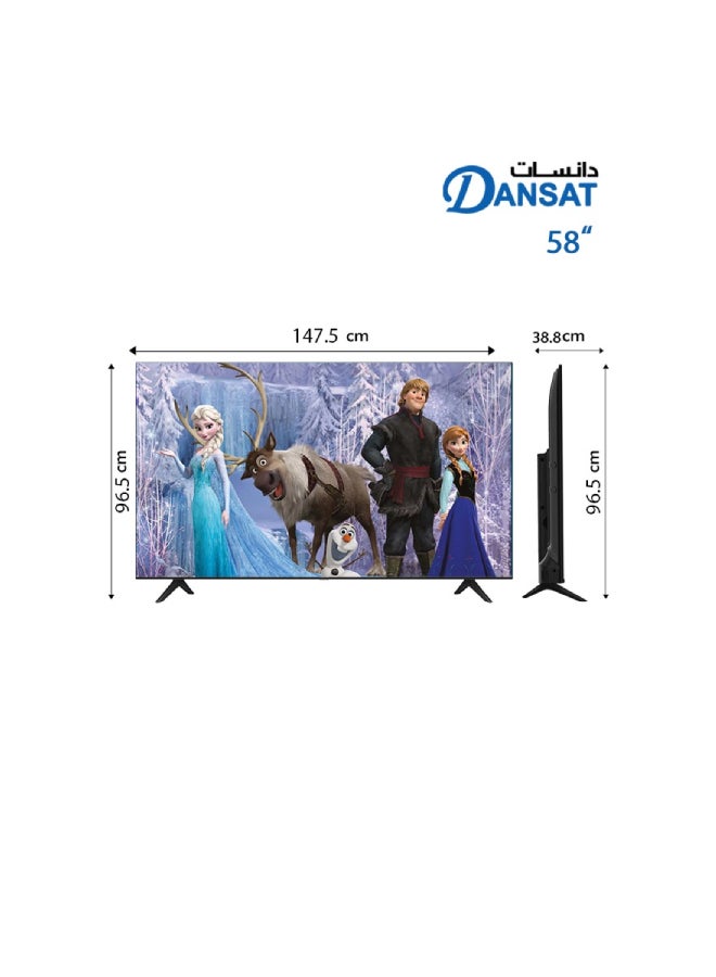 دانسات تلفزيون ذكي أندرويد مقاس 58 بوصة فائق الدقة 4K مع حامل حائطي باللون الأسود - Image 2
