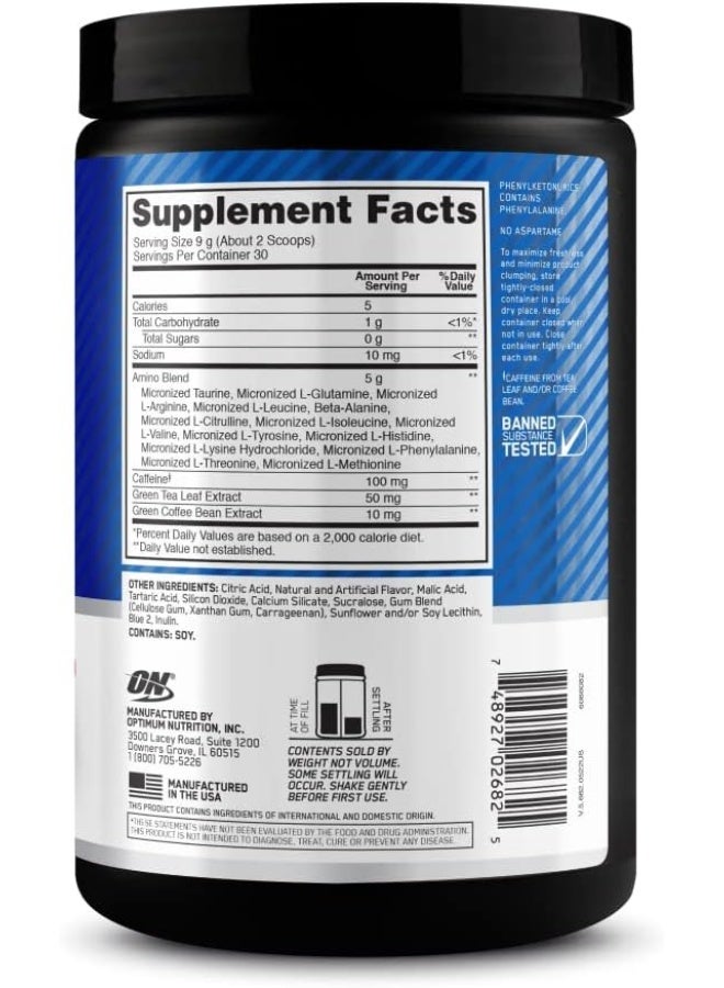 Optimum Nutrition Amino Energy - Pre Workout With Green Tea, Bcaa, Amino Acids, Keto Friendly, Green Coffee Extract, 0 Grams of Sugar, Anytime Energy Powder - Blue Raspberry, 270 G , 30 Servings - Image 4