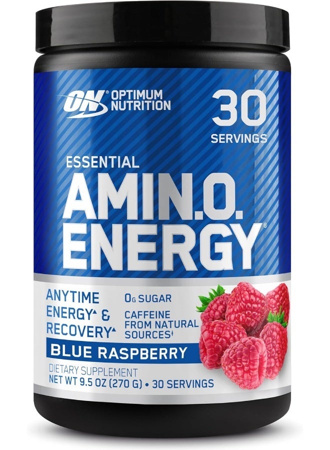 Optimum Nutrition Amino Energy - Pre Workout With Green Tea, Bcaa, Amino Acids, Keto Friendly, Green Coffee Extract, 0 Grams of Sugar, Anytime Energy Powder - Blue Raspberry, 270 G , 30 Servings - Image 1