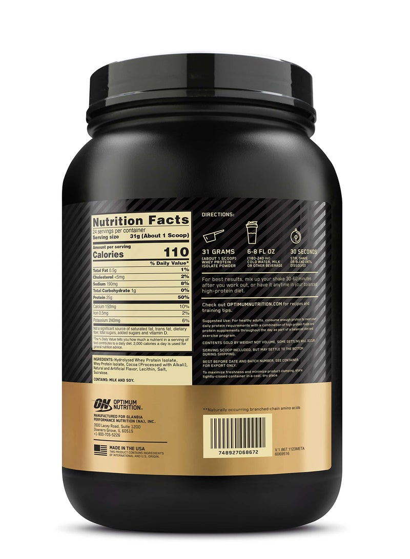 Optimum Nutrition - Gold Standard 100% Isolate, 25 Grams of Protein, Hydrolyzed And Ultra-Filtered Whey Protein Isolate - Chocolate Bliss, 1.64 Lbs , 24 Servings (744 G) - Image 1