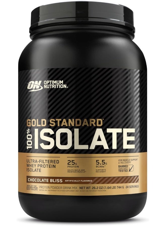 Optimum Nutrition Gold Standard 100% Isolate, 25 Grams of Protein, Hydrolyzed And Ultra-Filtered Whey Protein Isolate - Chocolate Bliss, 1.64 Lbs, 24 Servings (744 G) - Image 1