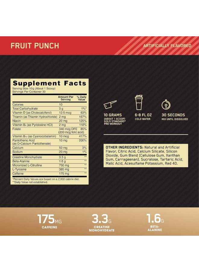 Optimum Nutrition Gold Standard PreWorkout Fruit Punch 300 Grams, 30 Servings  - Image 4