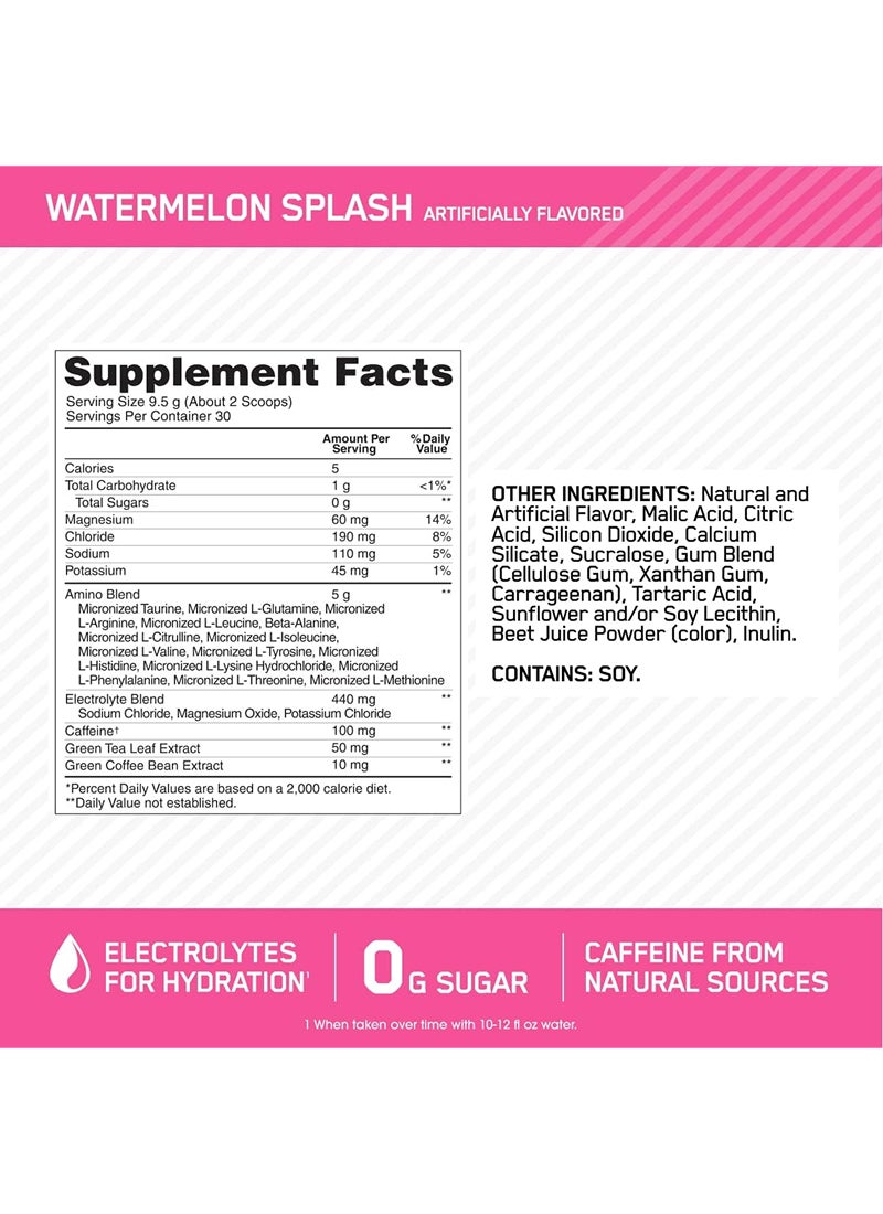 أوبتيموم نيوتريشن الطاقة الأمينية - قبل التمرين مع الشاي الأخضر، Bcaa، الأحماض الأمينية، صديقة للكيتو، مستخلص القهوة الخضراء، 0 جرام من السكر، مسحوق الطاقة في أي وقت - البطيخ، 270 جم، 30 وجبة - Image 3