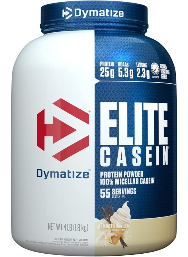 Dymatize Elite Casein Protein Powder, Slow Absorbing with Muscle Building Amino Acids, 100% Micellar Casein, 25g Protein, 5.4g BCAAs & 2.3g Leucine, Helps Overnight Recovery, Smooth Vanilla, 4 Pound - Image 1