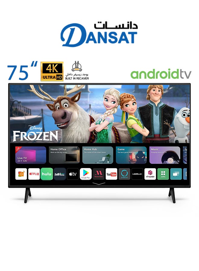 Dansat 75-Inch Ultra HD 4K Smart Android Television with Wall mount DTD75BU Black - Image 1