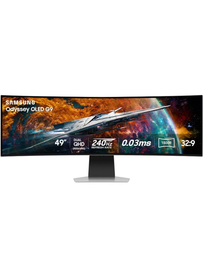 Samsung 49" Inch Odyssey OLED UltraWide 240Hz 0.03ms Gaming Monitor, Gaming Hub, Tizen, 1800R, FreeSync Premium Pro, Adaptive-Sync, Remote Access, Bixby, Game Bar 2.0 & Adaptive Sound Pro (5W x 2ch) G9 G95SC Silver - Image 1