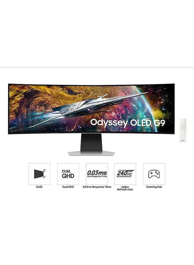 سامسونج شاشة ألعاب Odyssey OLED UltraWide 49 بوصة 240 هرتز 0.03 مللي ثانية، مركز الألعاب، Tizen، 1800R، FreeSync Premium Pro، Adaptive-Sync، الوصول عن بعد، Bixby، Game Bar 2.0، Adaptive Sound Pro (5W x 2ch)، G9 G95SC - Image 2