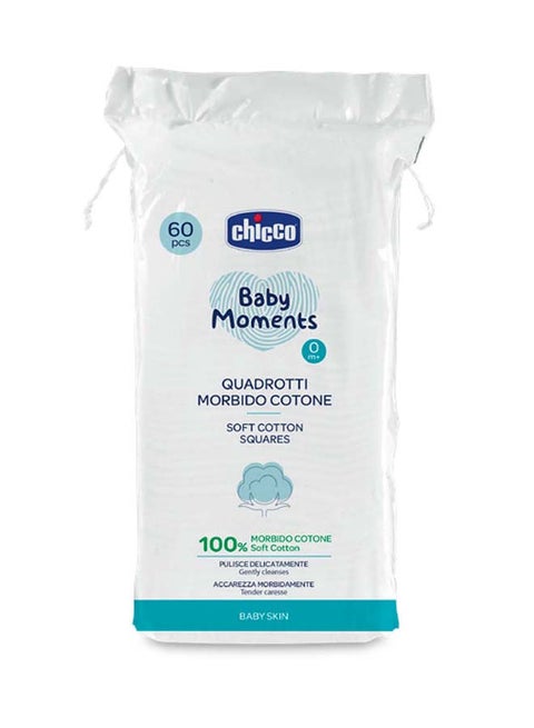 Baby Moments Soft Cotton Squares For Baby Skin 0M+ 60Pcs