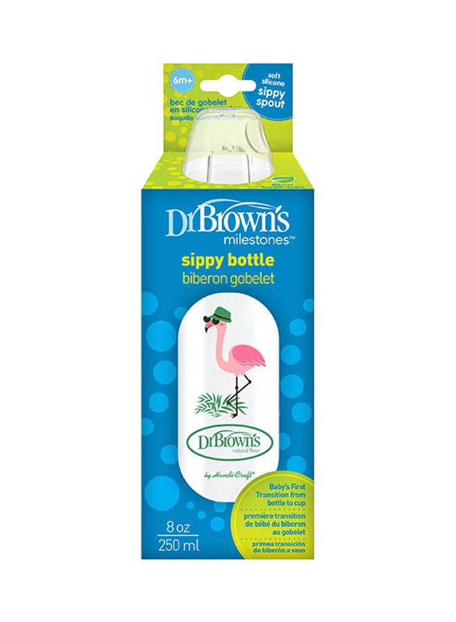 Dr. Brown’s 8 Oz/250 Ml Anti-Colic Pp Narrow Sippy Spout Bottle, Flamingo, 1-Pack - Image 1