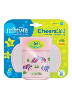Dr. Brown’s Smooth Wall Cheers 360 Cup With Handles, Anti-Colic 7 Oz/200 Ml, Pink Deco (6M+), 1-Pack  - Image 1