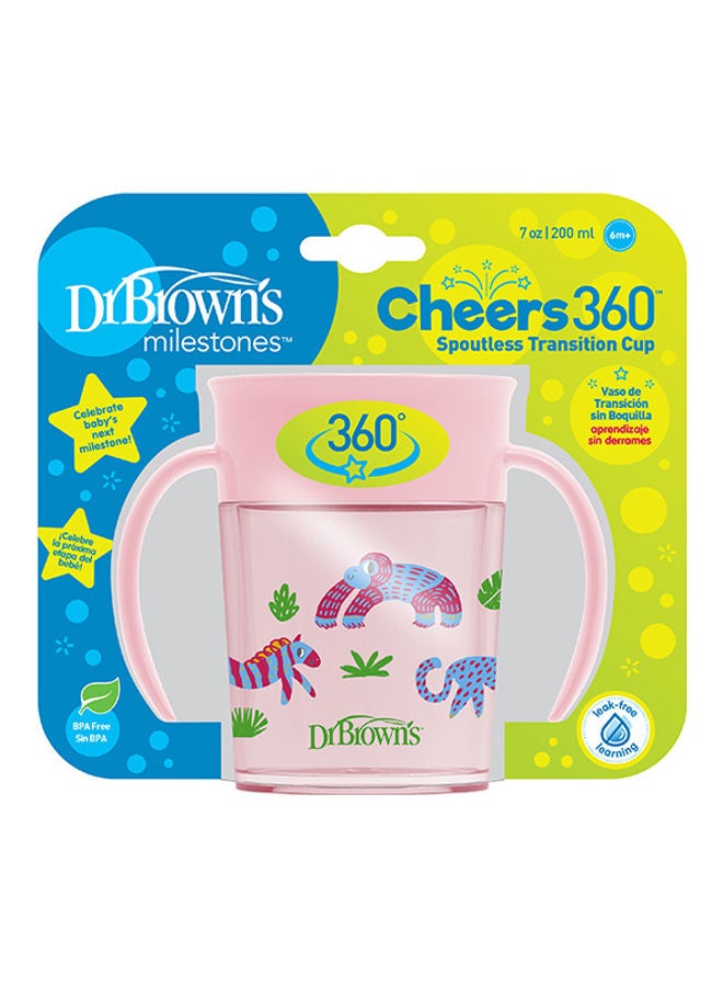 Dr. Brown’s - Smooth Wall Cheers 360 Cup With Handles, Anti-Colic 7 Oz/200 Ml, Pink Deco (6M+), 1-Pack - Image 1