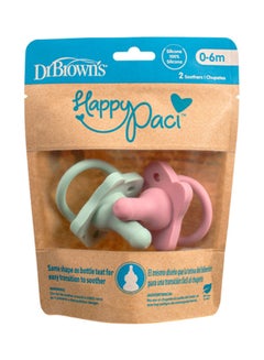 Dr. Brown’s Happypaci Silicone One-Piece Soother - 0-6M, Pink And Green, 2-Pack  - Image 1