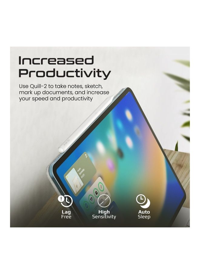 بروميت قلم لمس، قلم لمس لجهاز iPad مع خاصية رفض راحة اليد، التعرف على الإمالة، بلوتوث v5.1، شاشة عرض الطاقة، بطارية تدوم 11 ساعة، شحن مغناطيسي، وضع شحن مزدوج وسن قابل للاستبدال لجهاز iPad Air، iPad P أبيض - Image 2