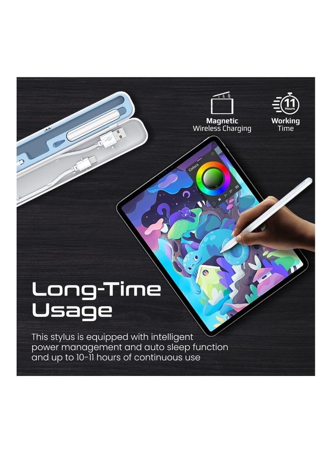 بروميت قلم لمس، قلم لمس لجهاز iPad مع خاصية رفض راحة اليد، التعرف على الإمالة، بلوتوث v5.1، شاشة عرض الطاقة، بطارية تدوم 11 ساعة، شحن مغناطيسي، وضع شحن مزدوج وسن قابل للاستبدال لجهاز iPad Air، iPad P أبيض - Image 5