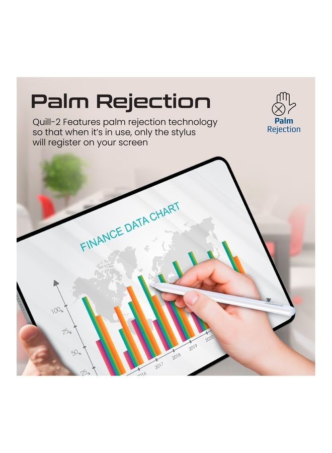 بروميت قلم لمس، قلم لمس لجهاز iPad مع خاصية رفض راحة اليد، التعرف على الإمالة، بلوتوث v5.1، شاشة عرض الطاقة، بطارية تدوم 11 ساعة، شحن مغناطيسي، وضع شحن مزدوج وسن قابل للاستبدال لجهاز iPad Air، iPad P أبيض - Image 4