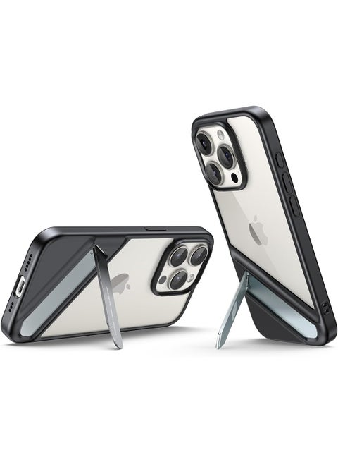 iPhone 15 Pro Kickstand Case 6.1 Inch Metal Kickstand Cover Ultra Thin Anti-yellow Wear-resistant Drop-proof Anti-scratch Acrylic Composite Backplane All-round Protection Black Black