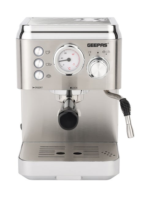 Espresso and Cappuccino Coffee Machine Die-Cast  Aluminum Boiler and Detachable Water Tank| Makes Cappuccino, Lattes, Espresso| Includes Overheating and Overpressure Protection 1.8 L 1800 W GCM1523SS Silver