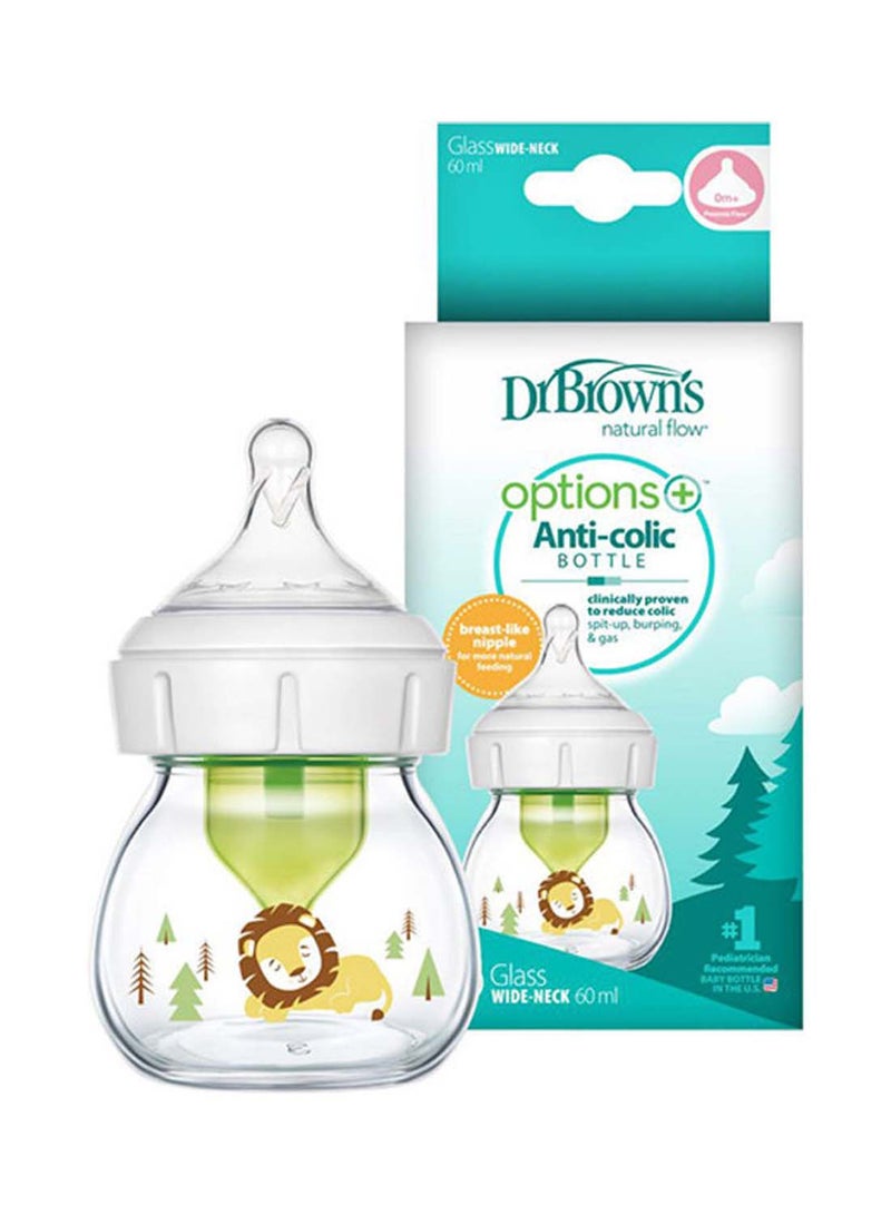 Dr. Brown’s - Glass W-N Anti-Colic Options+ Bottle With Lion Deco With Preemie Nipple, 2 Oz/60 Ml, 1-Pack - Image 1
