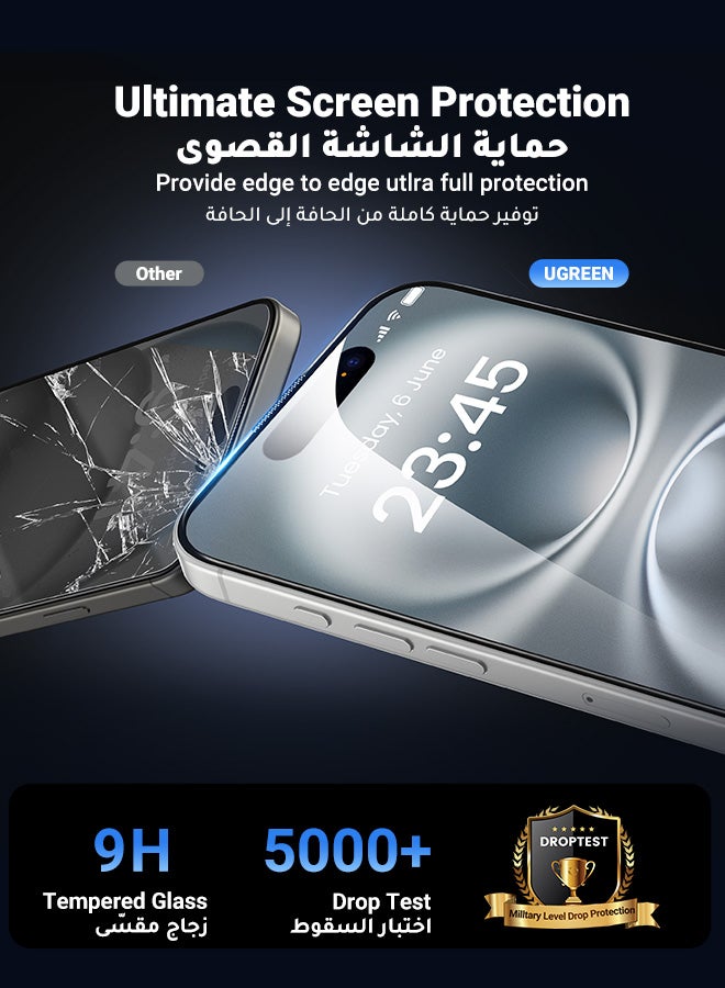 Ugreen 2-Pack 9H Tempered Glass Screen Protector For iPhone 1615 6.1-Inch Screen HD Clear Anti-Fingerprint Bubble Free Clear  - Image 5