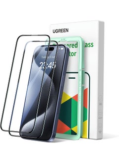 Ugreen iPhone 15 Pro Screen Protector 【Full Coverage】【Easy Installation Frame】【Military-Grade Protection】 HD Clear, Anti-Fingerprint, Bubble Free, Tempered Glass Film for iPhone 15 Pro 6.1"-2 Pack Clear  - Image 1