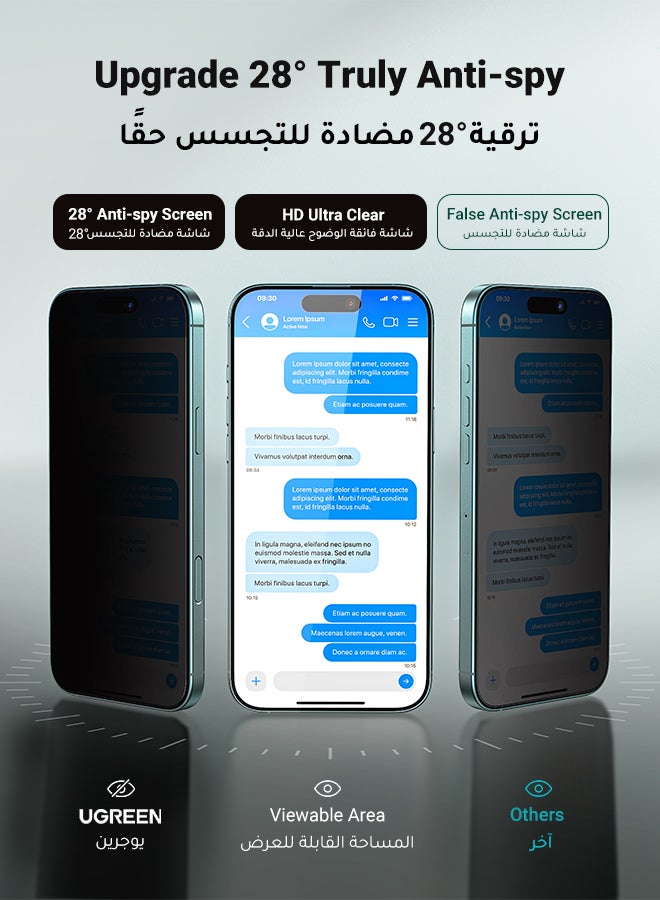 يو جرين واقي شاشة الخصوصية لجهاز آيفون 16 15 سهل التركيب مع إطار محاذاة. مضاد للسقوط ومضاد للخدش. مناسب للحافظة، 28 درجة مضاد للتجسس ومضاد لبصمات الأصابع، خالٍ من الفقاعات ومضاد للتجسس، رمادي  - Image 2